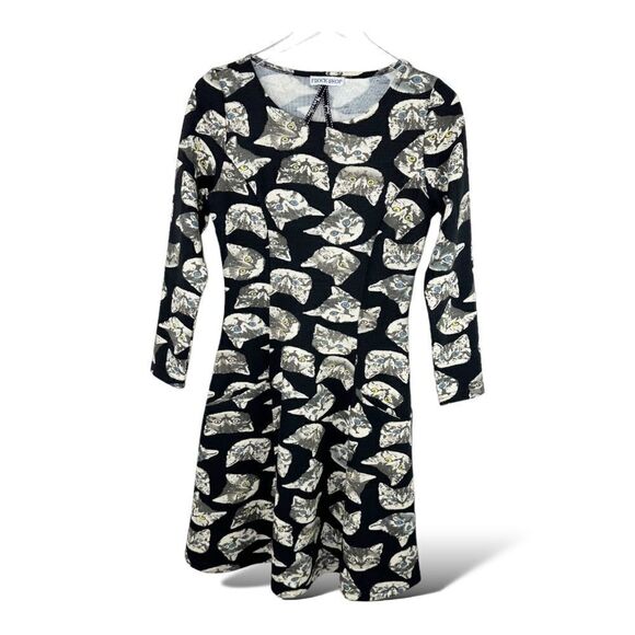Modcloth Dresses & Skirts - Long Sleeve Black Knit Cat w/Pockets Full Skirt Dress Frock Shop Modcloth XS